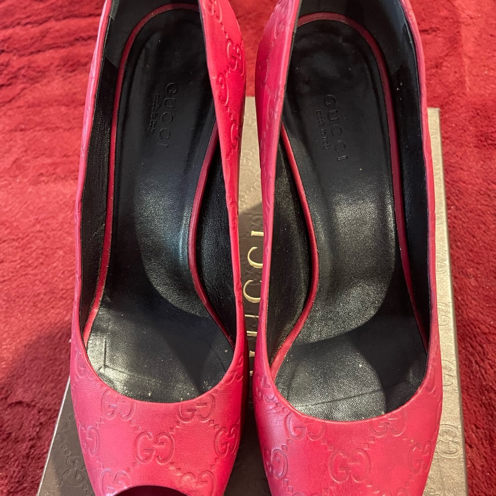Gucci Red Peep Toe Heels